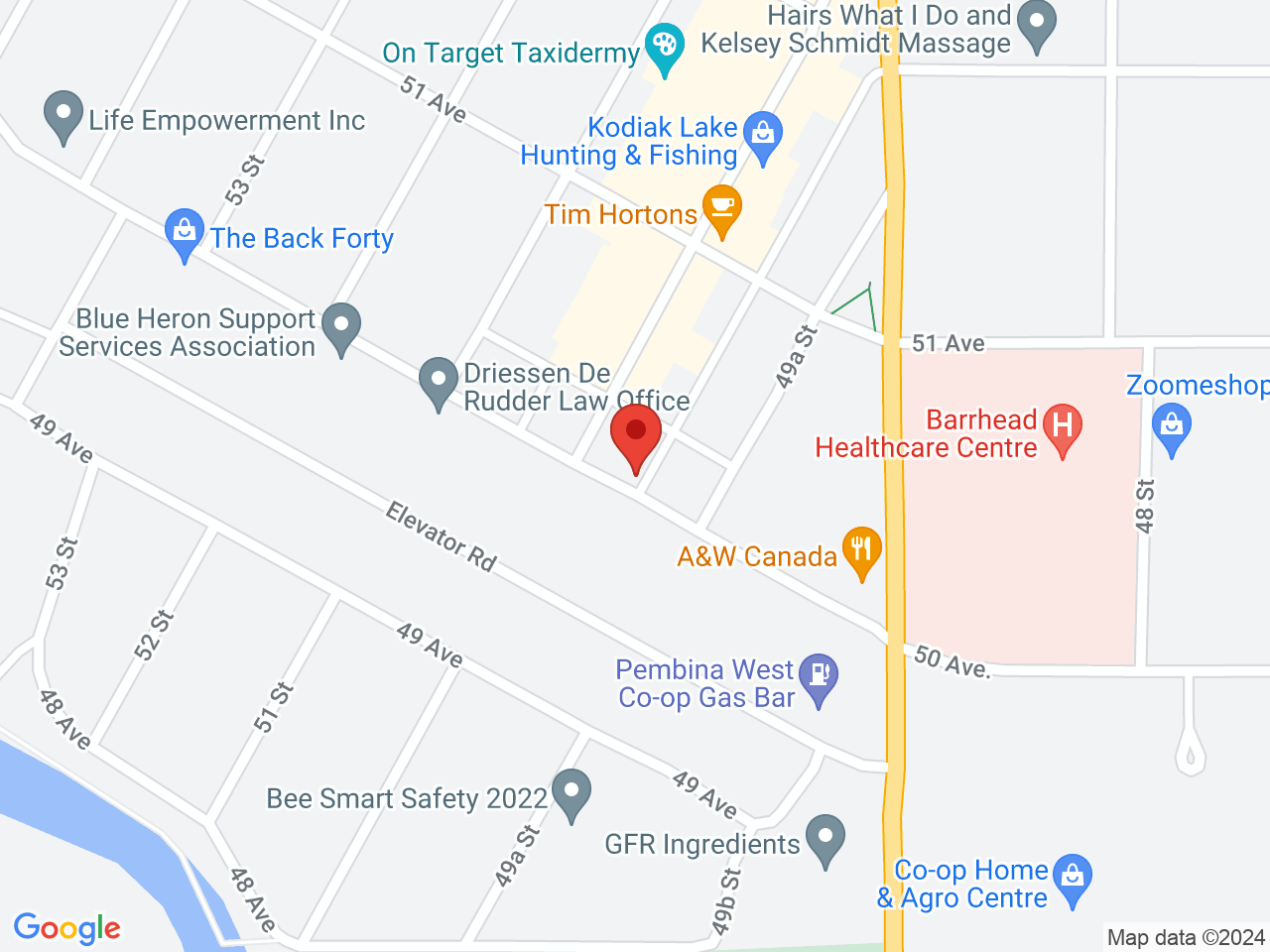Street map for Green Solution Cannabis Red Baron Inn, 4934 50 Ave, Barrhead AB