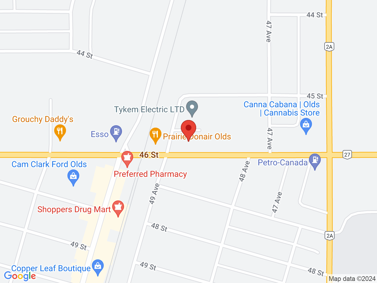 Street map for Lucid Cannabis, 110-4529 49 Ave, Olds AB