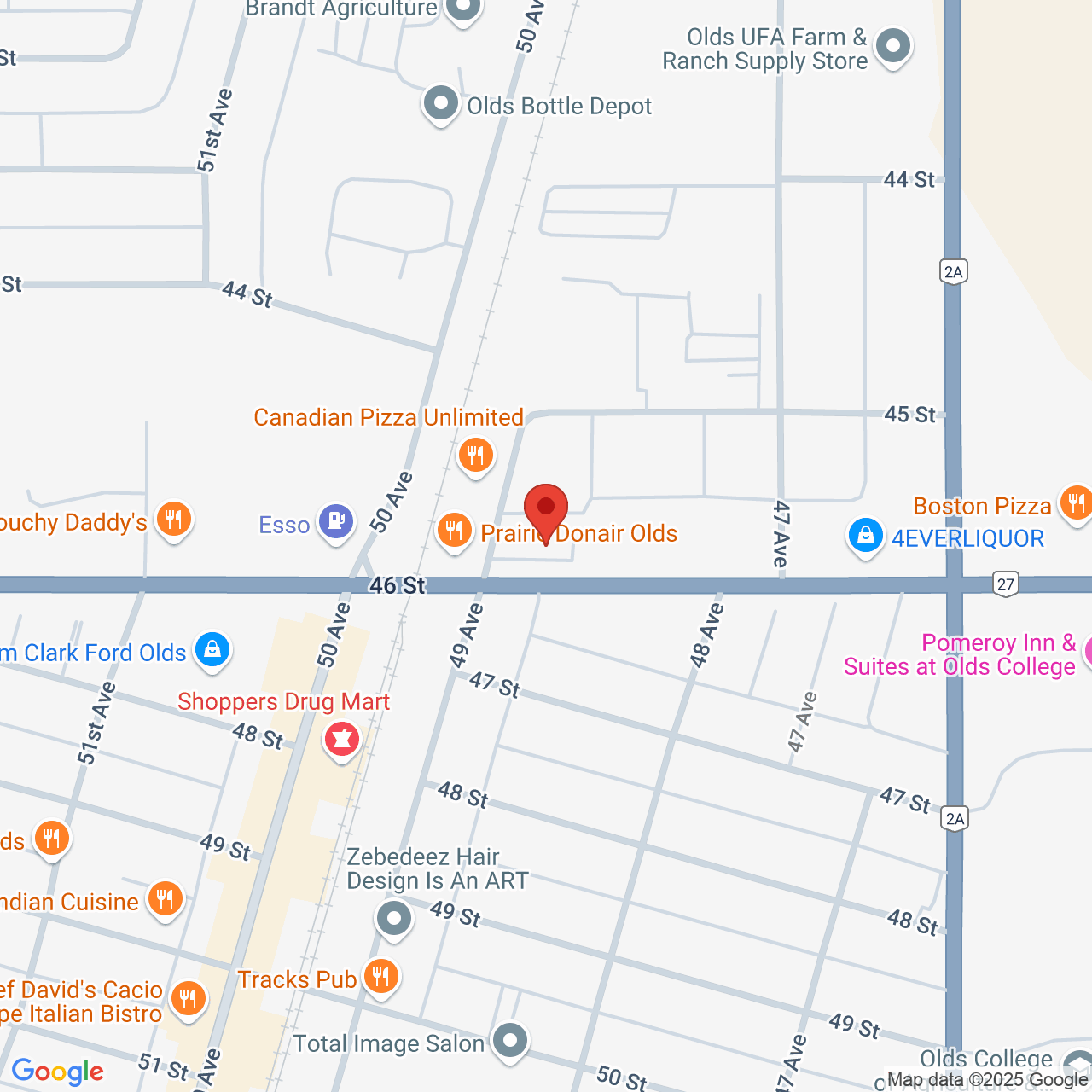 Street map for Lucid Cannabis, 110-4529 49 Ave, Olds AB