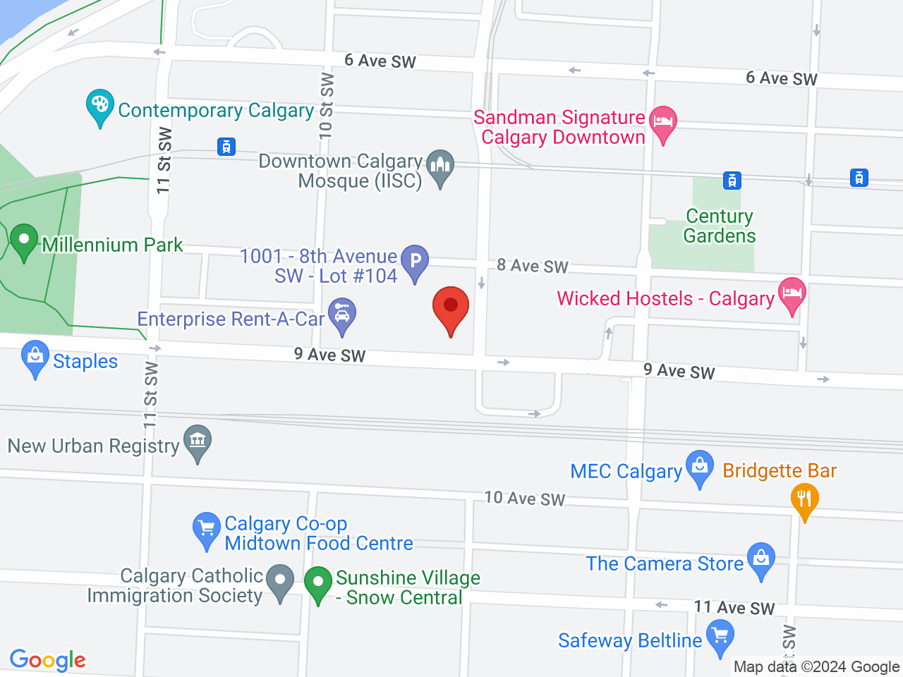 Street map for Original Goods Cannabis, 101-1000 9 Avenue SW, Calgary AB