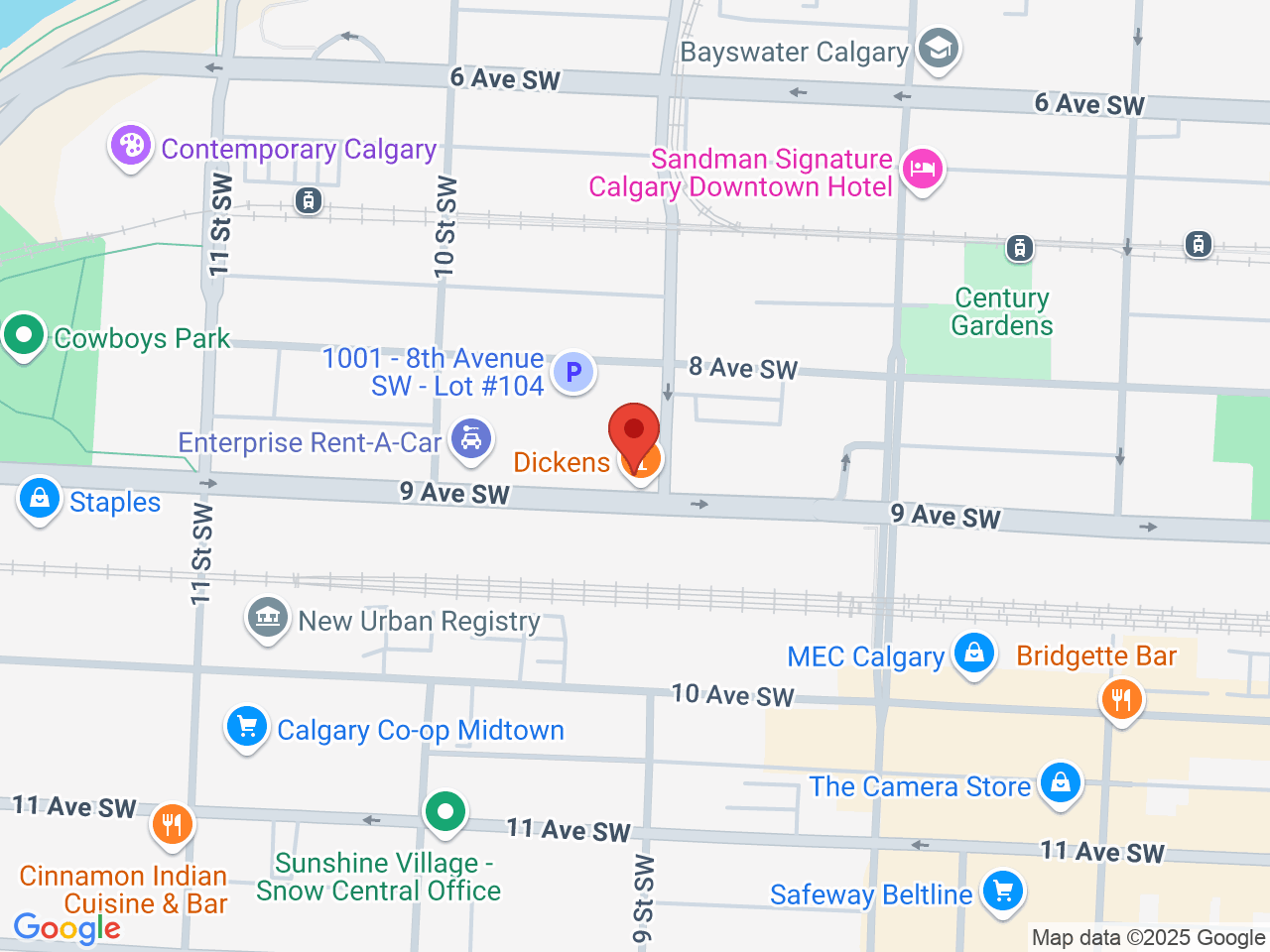 Street map for Original Goods Cannabis, 101-1000 9 Avenue SW, Calgary AB