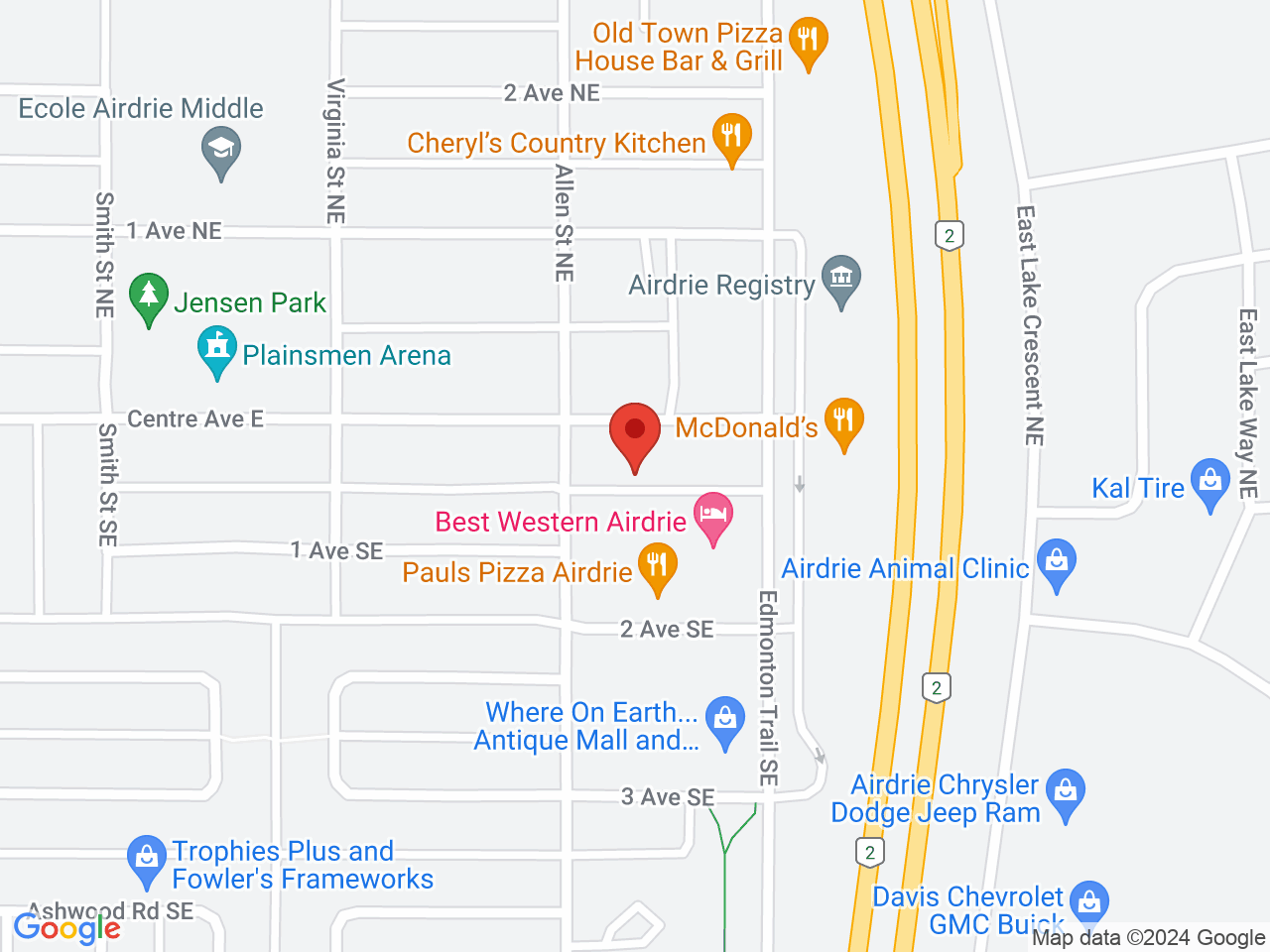 Street map for Quicksmoke Cannabis, 513 Centre Ave E #121, Airdrie AB