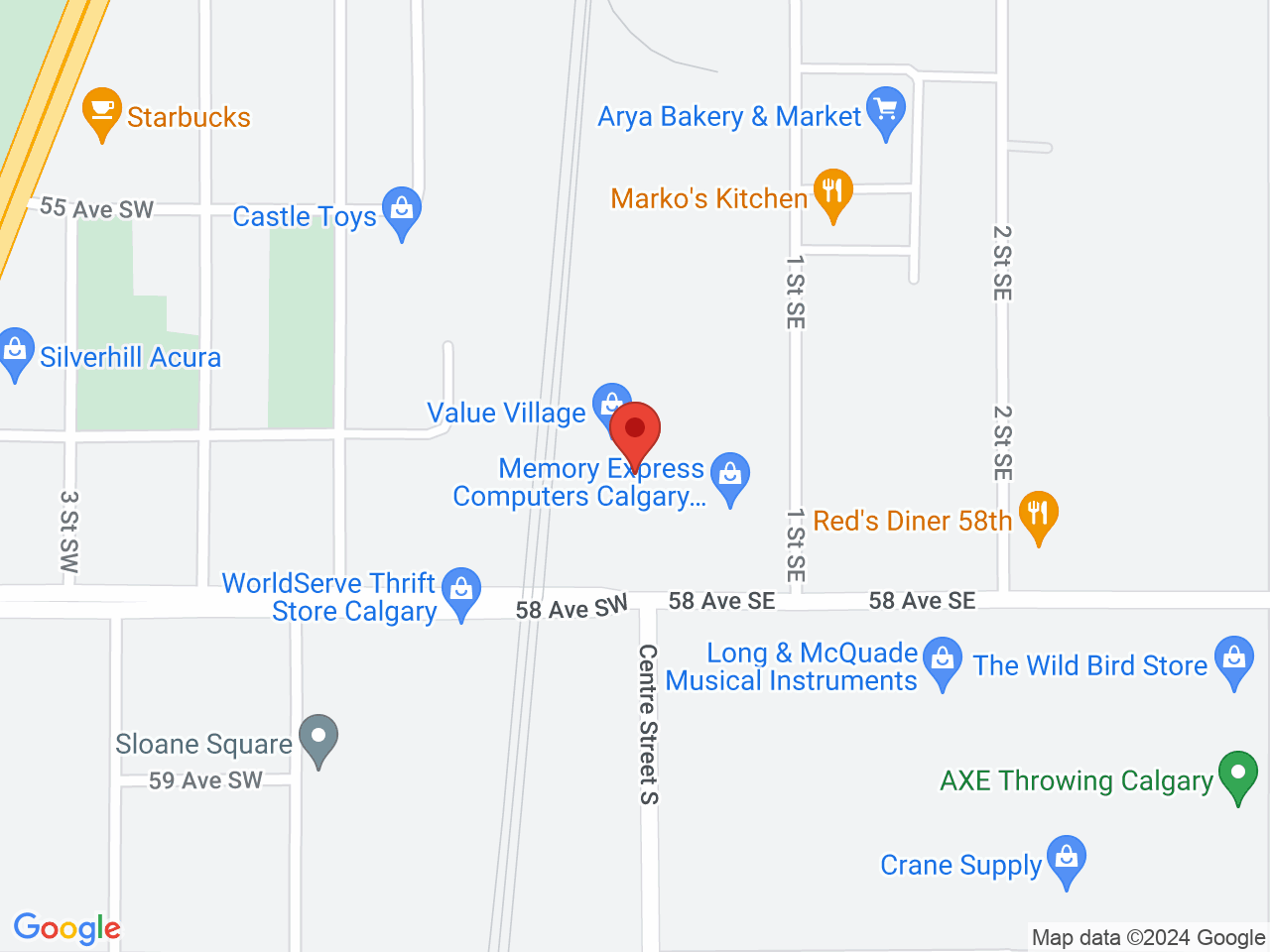 Street map for SPDR Cannabis, 140-104 58 Avenue SE, Calgary AB