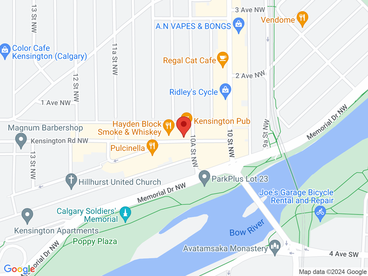 Street map for Spiritleaf Kensington, 1124 Kensington Rd NW, Calgary AB