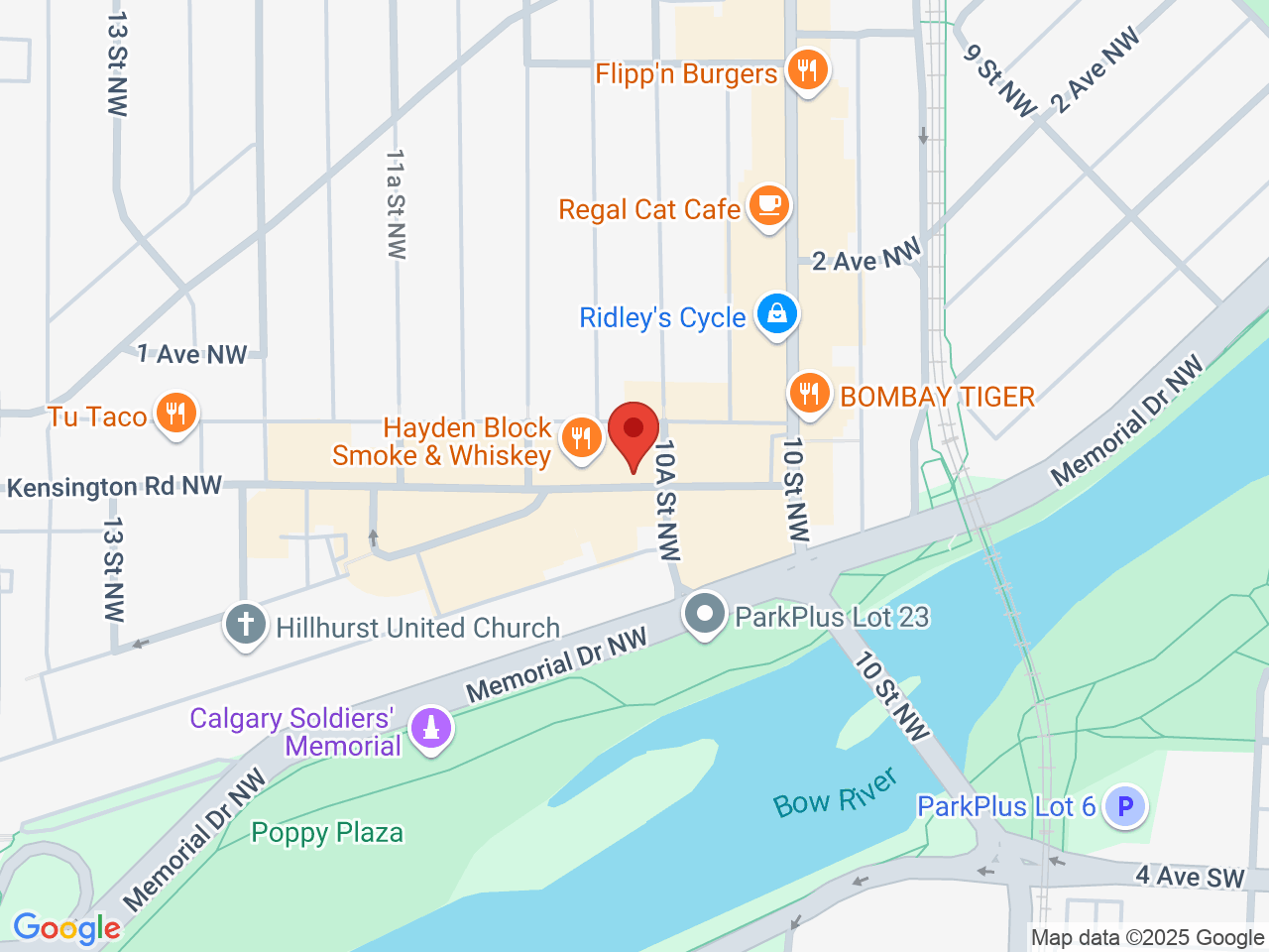 Street map for Value Buds Kensington, 1124 Kensington Rd NW, Calgary AB