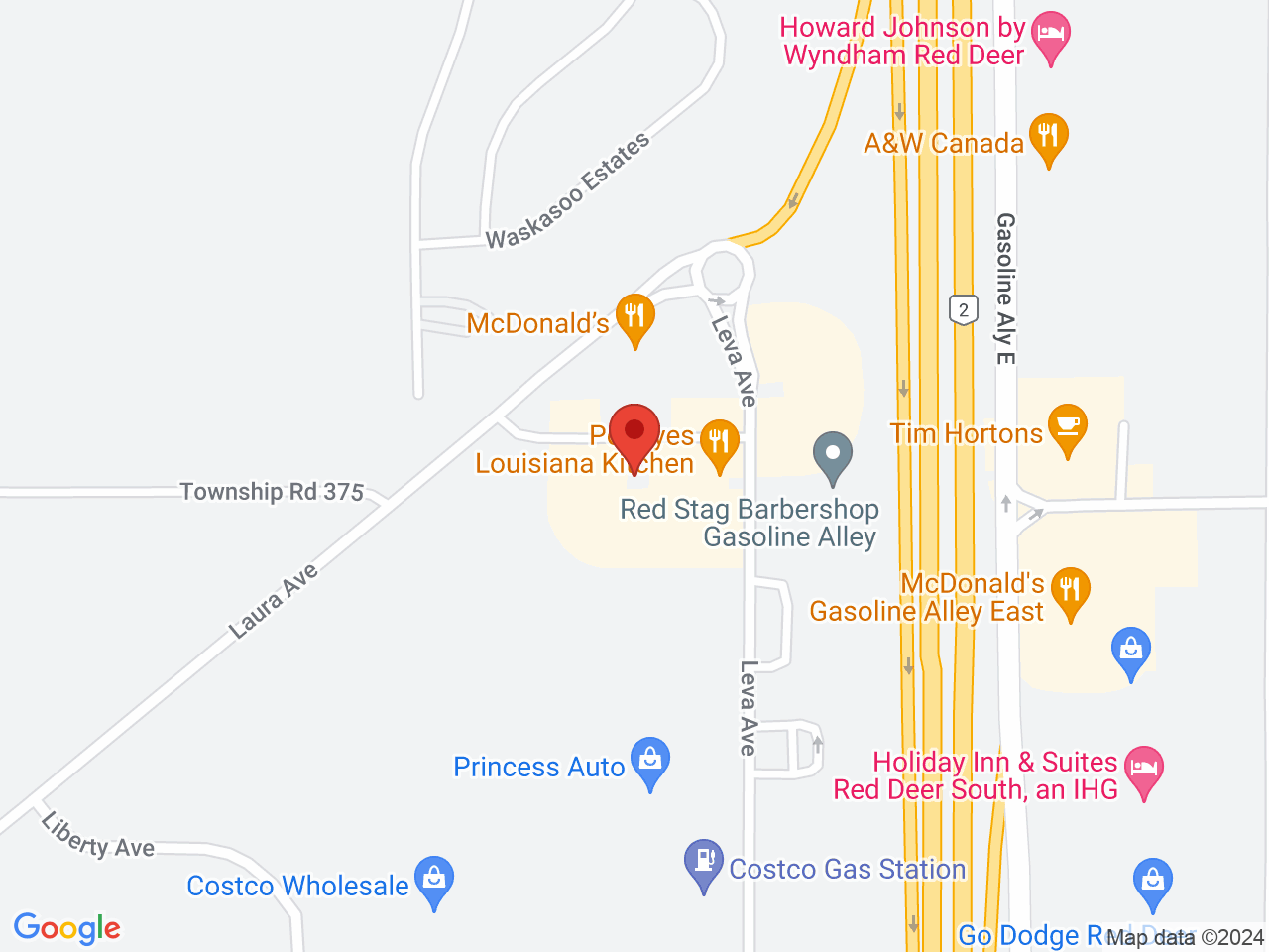 Street map for Spiritleaf Gas Alley, 102-184 Leva Ave, Red Deer AB