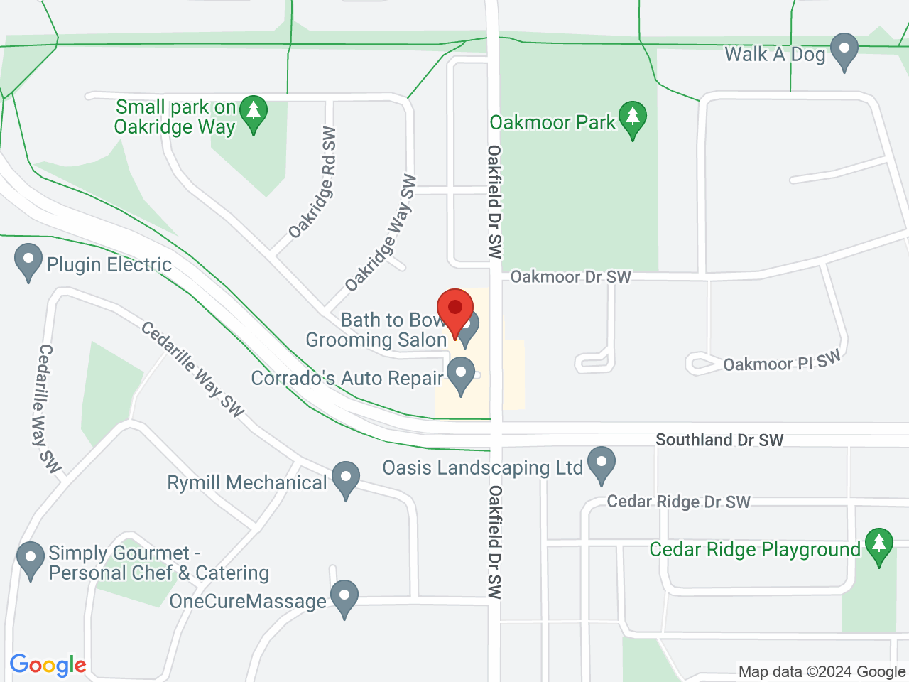 Street map for Oakridge Cannabis, 10015 Oakfield Dr SW #4, Calgary AB