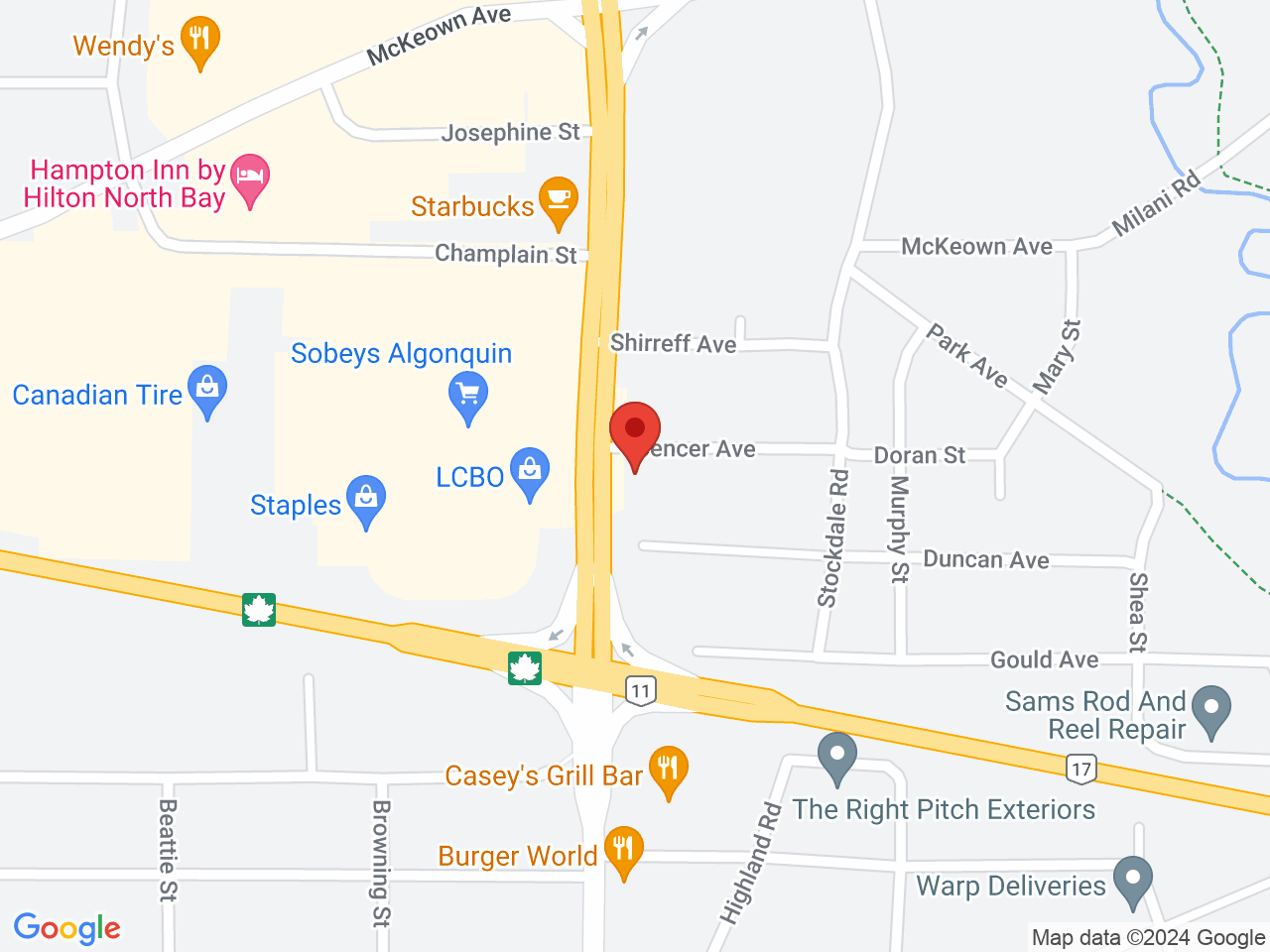 Street map for True North Cannabis Co., 1720 Algonquin Ave, North Bay ON