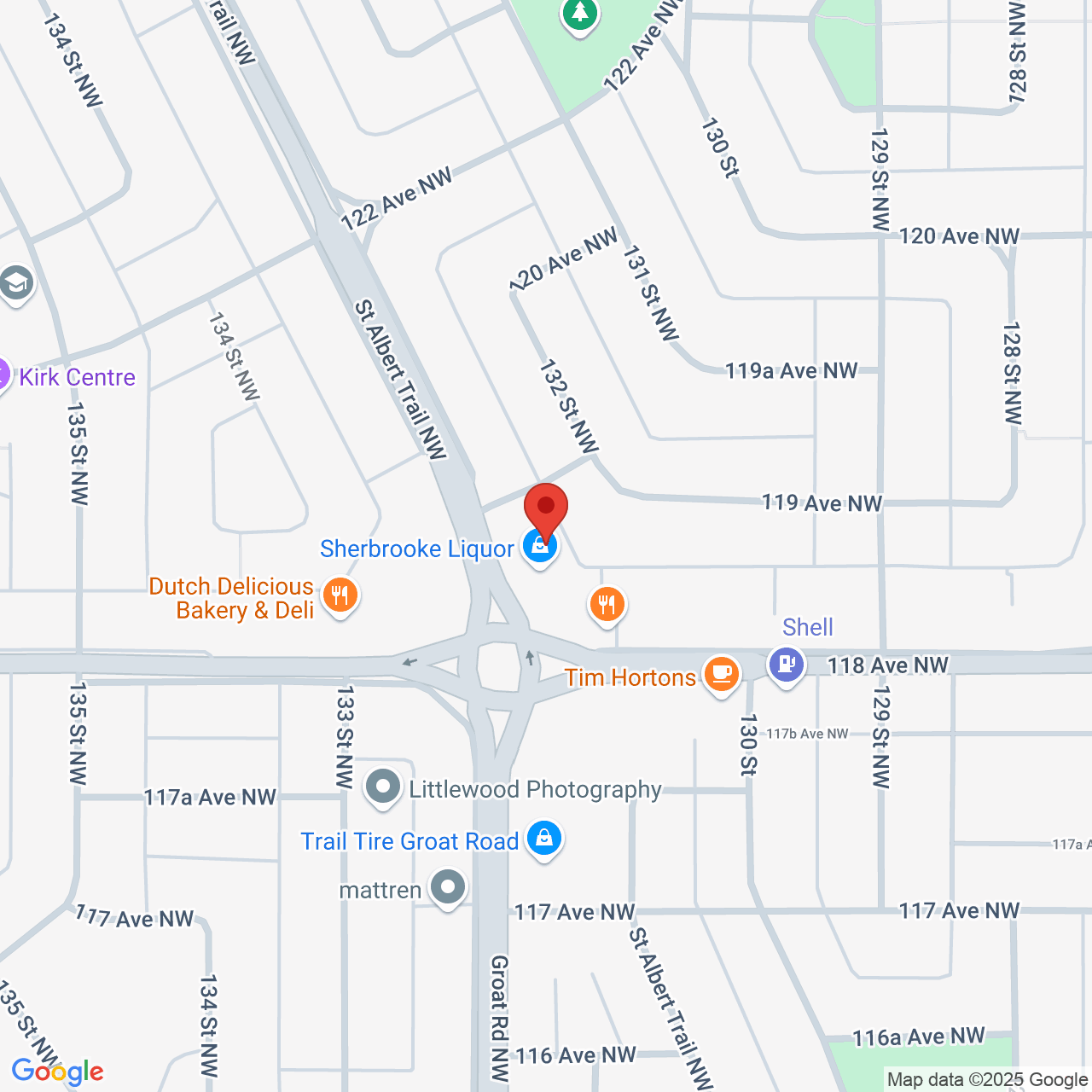 Street map for Spiritleaf Sherbrooke, 11835 St. Albert Trail NW, Edmonton AB