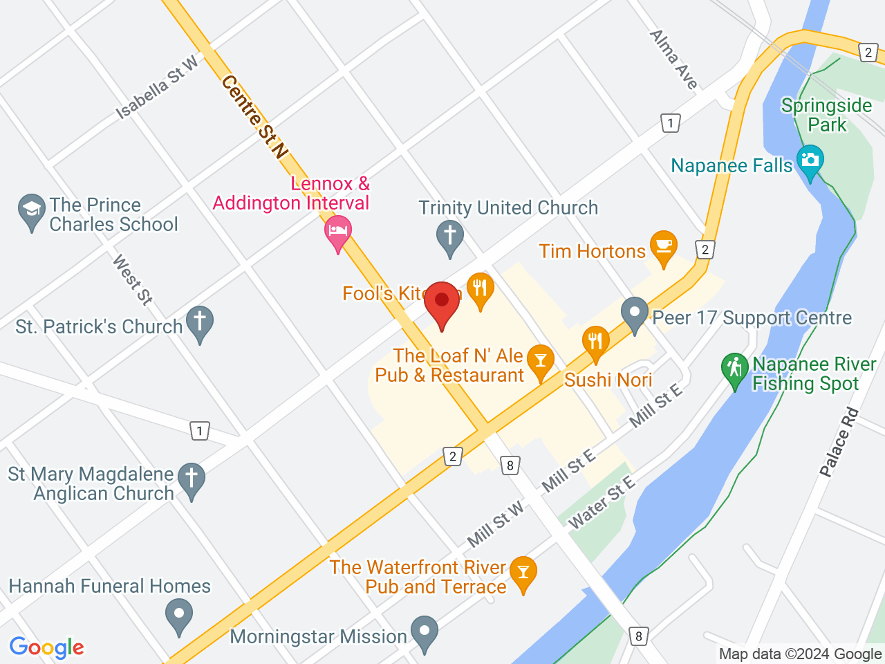 Street map for True North Cannabis Co., 7 Market Square, Napanee ON