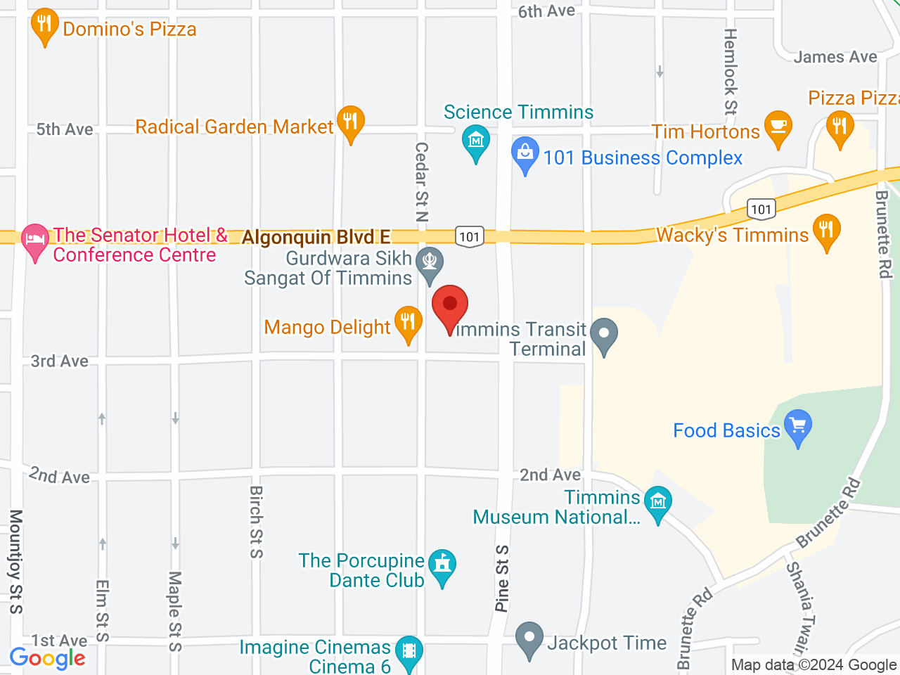 Street map for True North Cannabis Co., 214 3rd Ave, Timmins ON