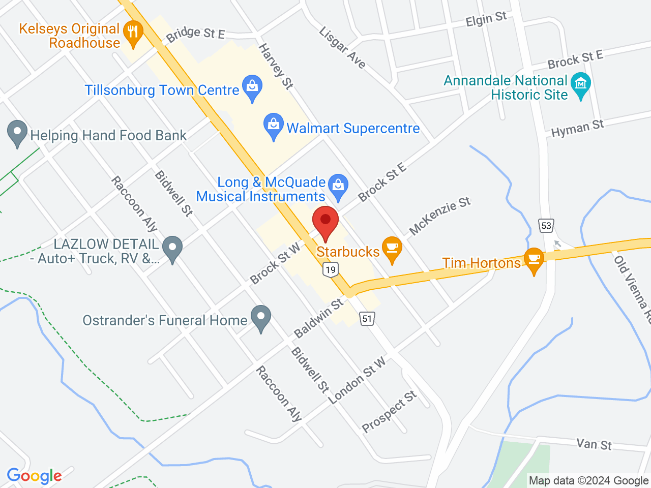 Street map for True North Cannabis Co., 110 Broadway, Tillsonburg ON