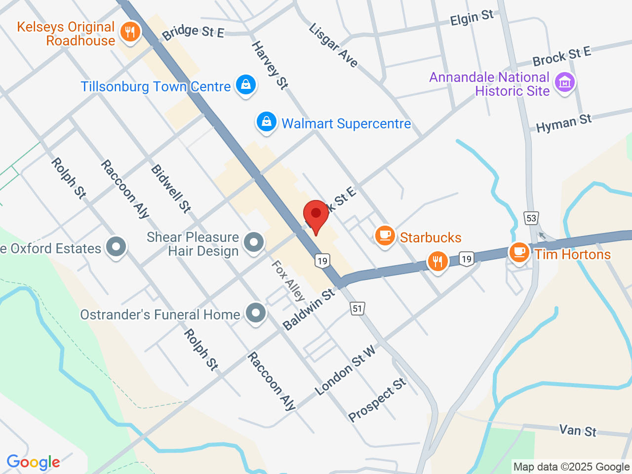 Street map for True North Cannabis Co., 110 Broadway, Tillsonburg ON