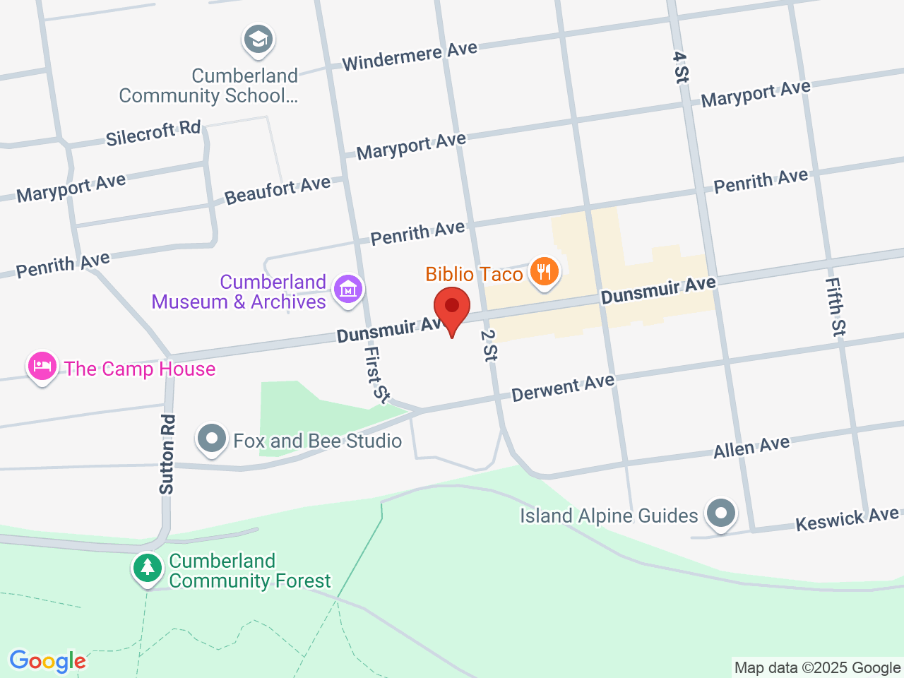 Street map for Stick & Stone Cannabis Co, 2701 Dunsmuir Ave, Cumberland BC