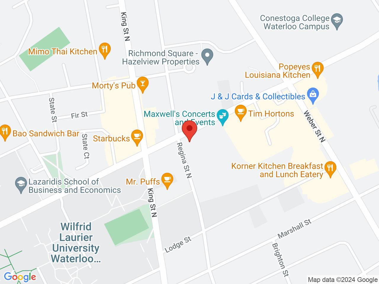 Street map for Buddies Cannabis, 25 University Ave E, Waterloo ON