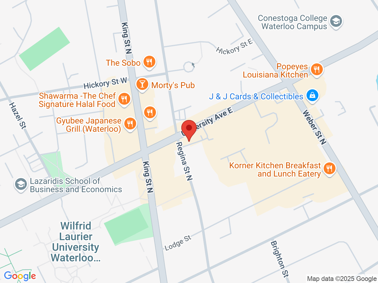 Street map for Buddies Cannabis, 25 University Ave E, Waterloo ON