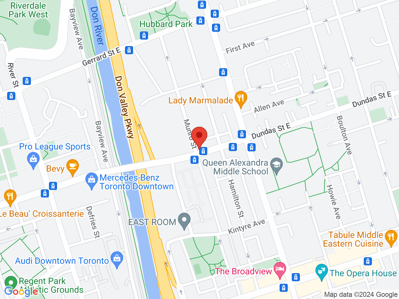 Street map for Bonnefire, 129 Munro St, Toronto ON