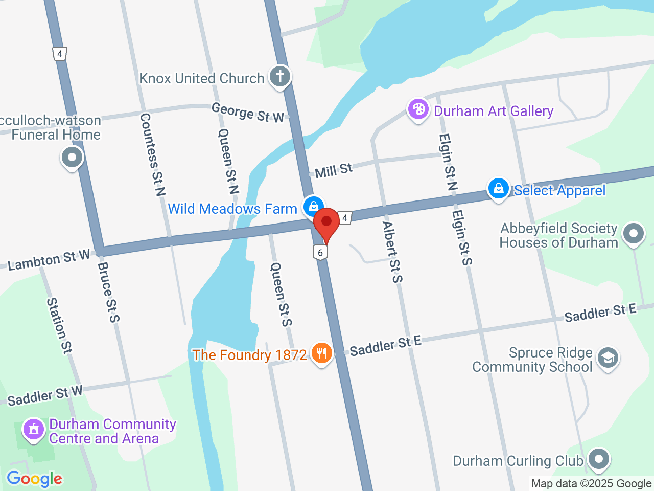 Street map for Cannabis Grey Bruce, 123 Garafraxa St S, Durham ON