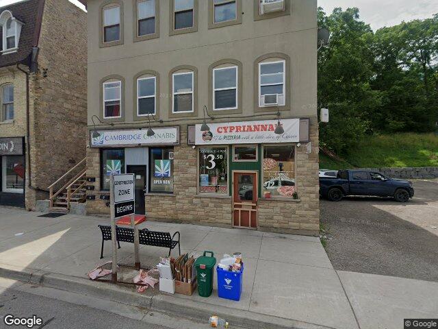Street view for Cambridge Cannabis, 26 Queen St W, Cambridge ON