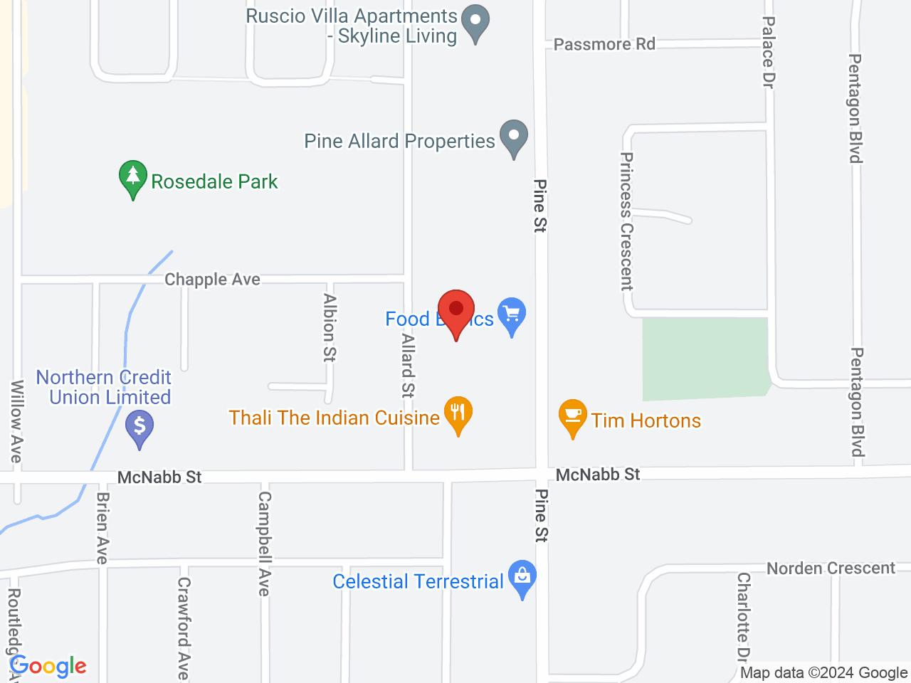 Street map for Due North Cannabis, 695 Pine St, Sault Ste Marie ON