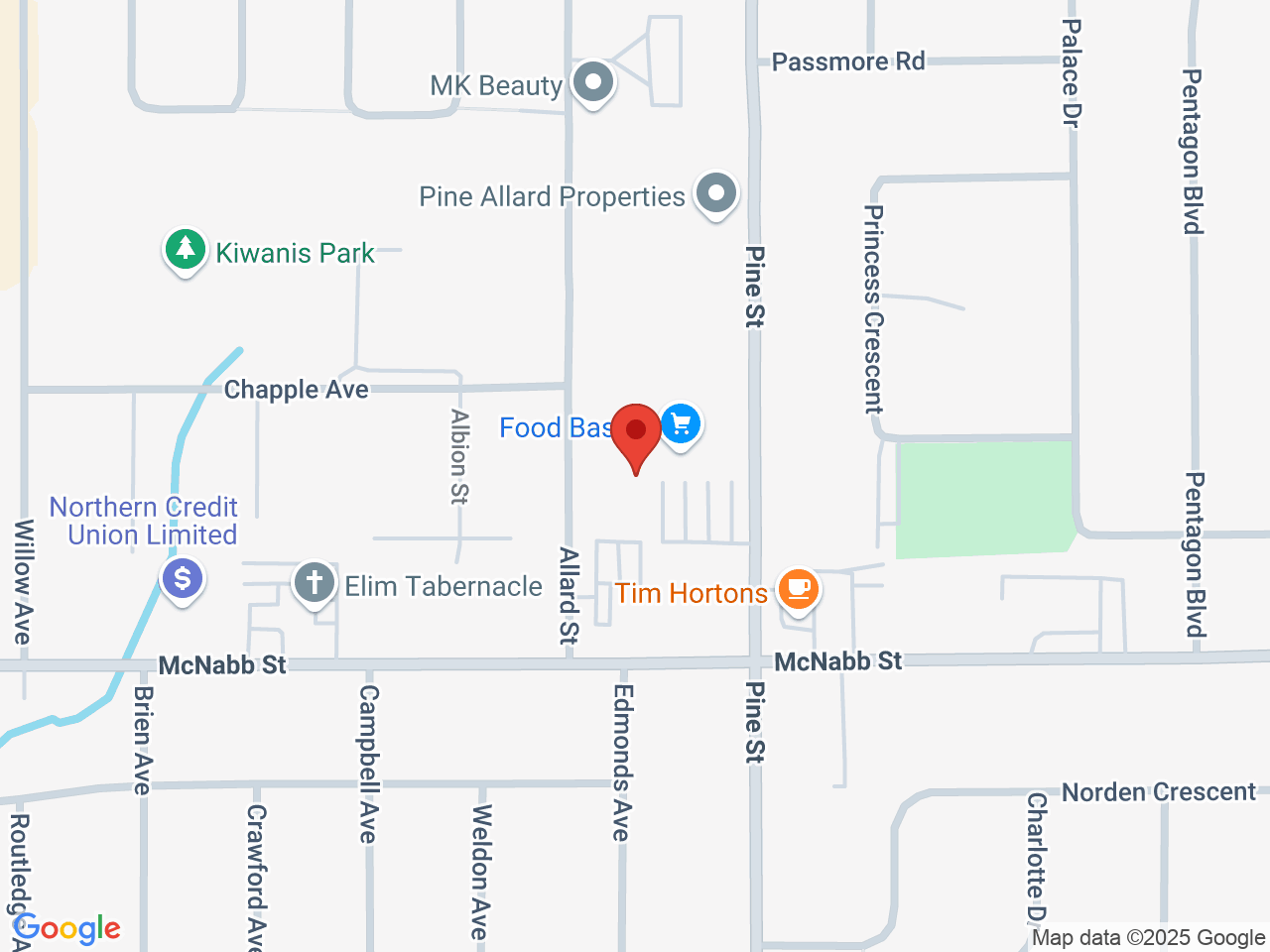 Street map for Due North Cannabis, 695 Pine St, Sault Ste Marie ON