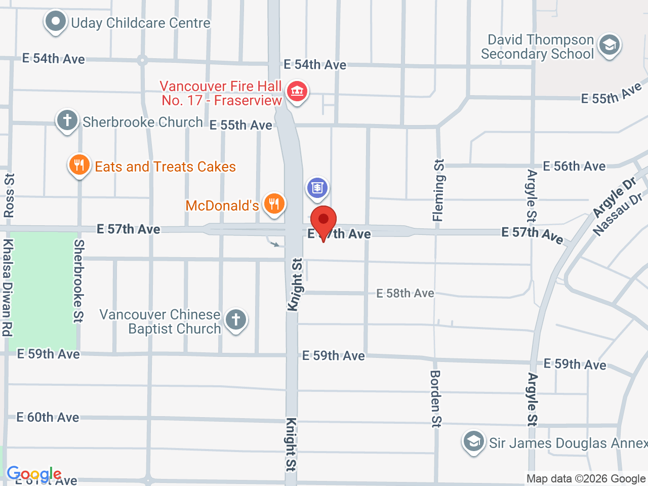 Street map for 57 Cannabis, 1440 E 57th Ave, Vancouver BC