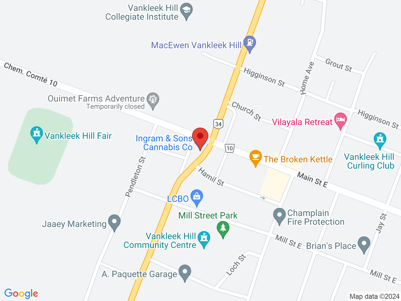 Street map for Ingram & Sons Cannabis Co., 16 High St, Vankleek Hill ON