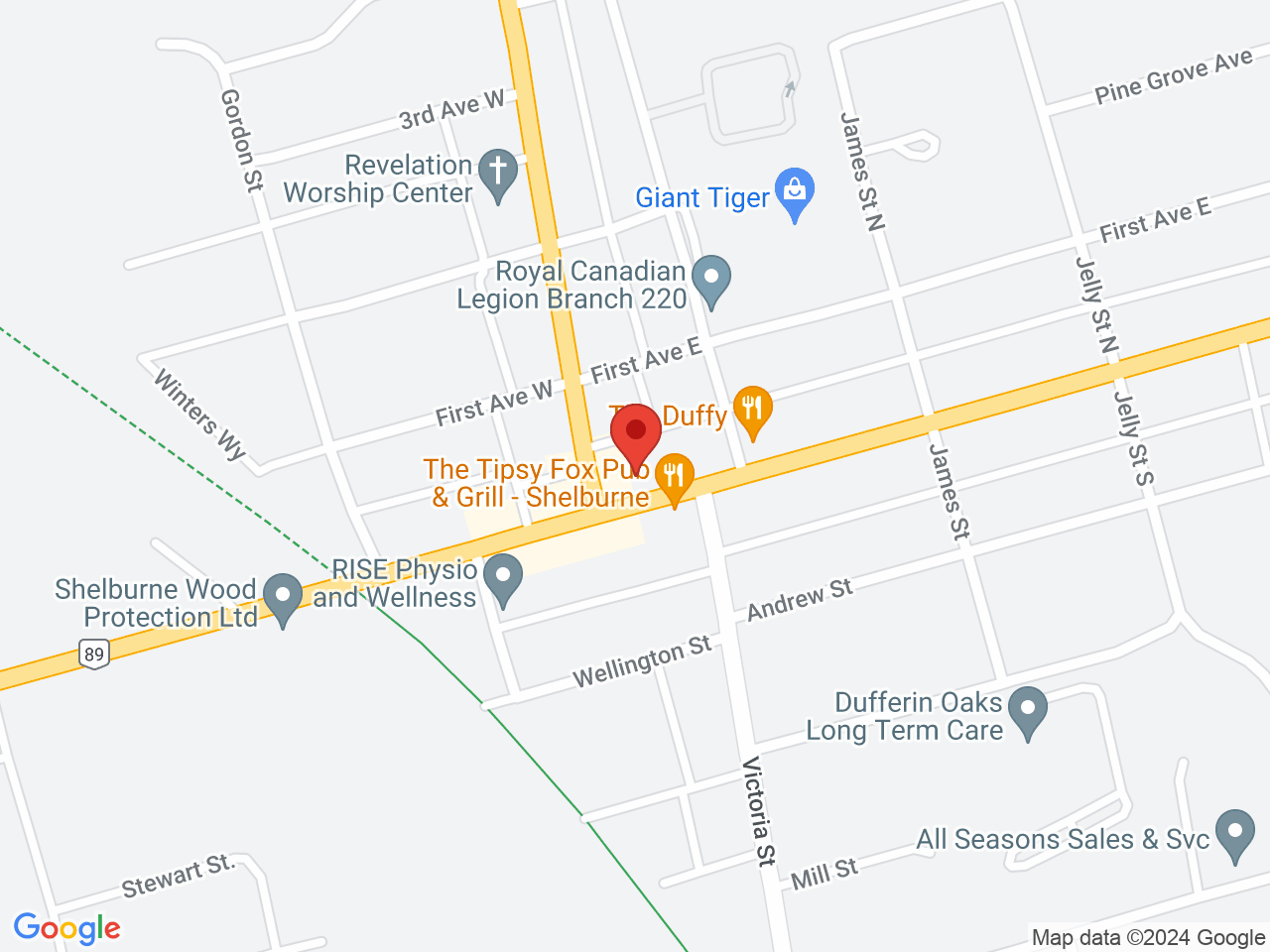 Street map for Greenhead Cannabis Corp, 116 Main St E, Shelburne ON