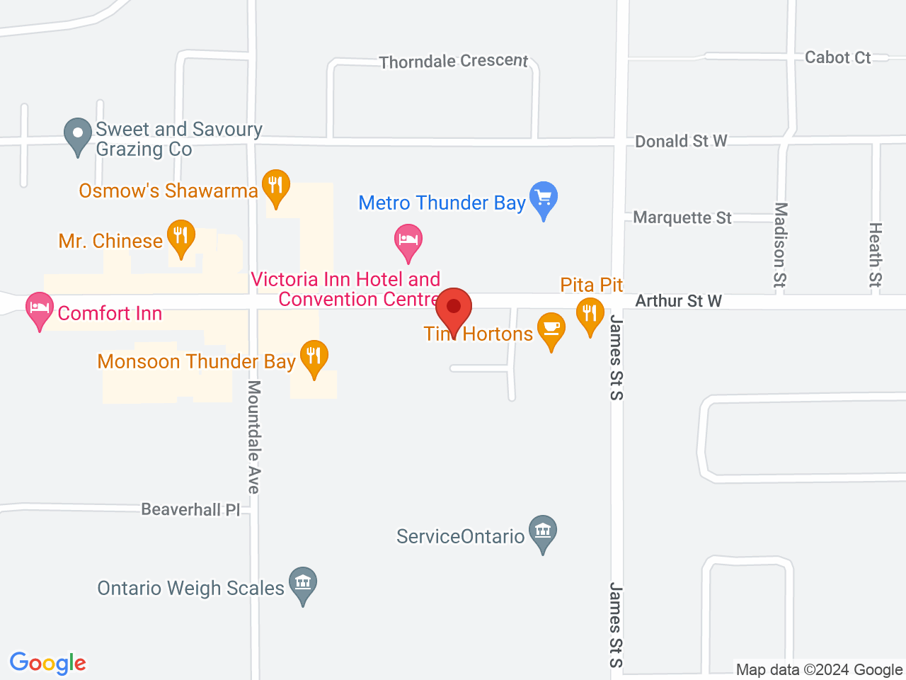 Street map for J. Supply Co. Memorial, 540 Arthur St W, Thunder Bay ON