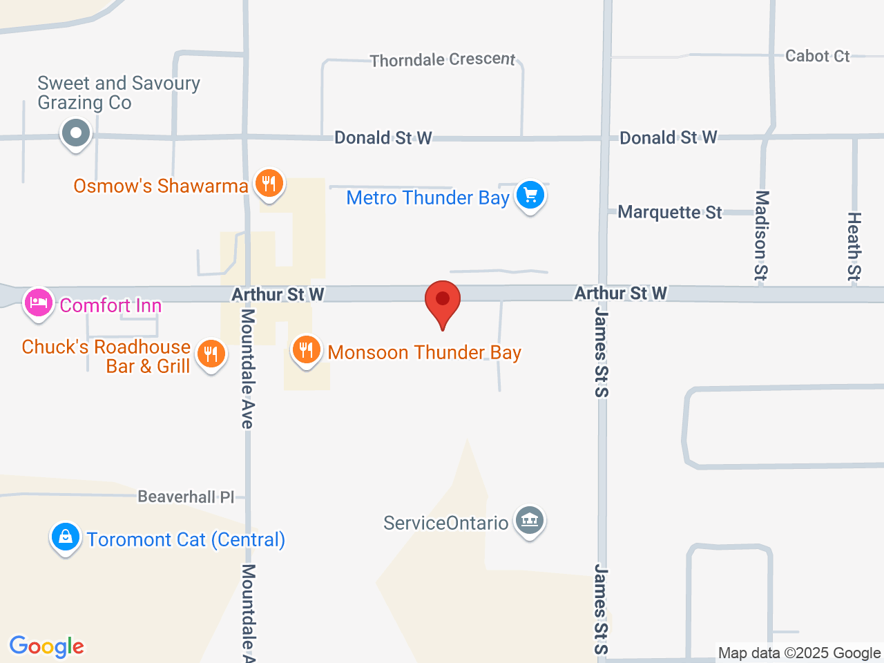 Street map for J. Supply Co. Memorial, 540 Arthur St W, Thunder Bay ON