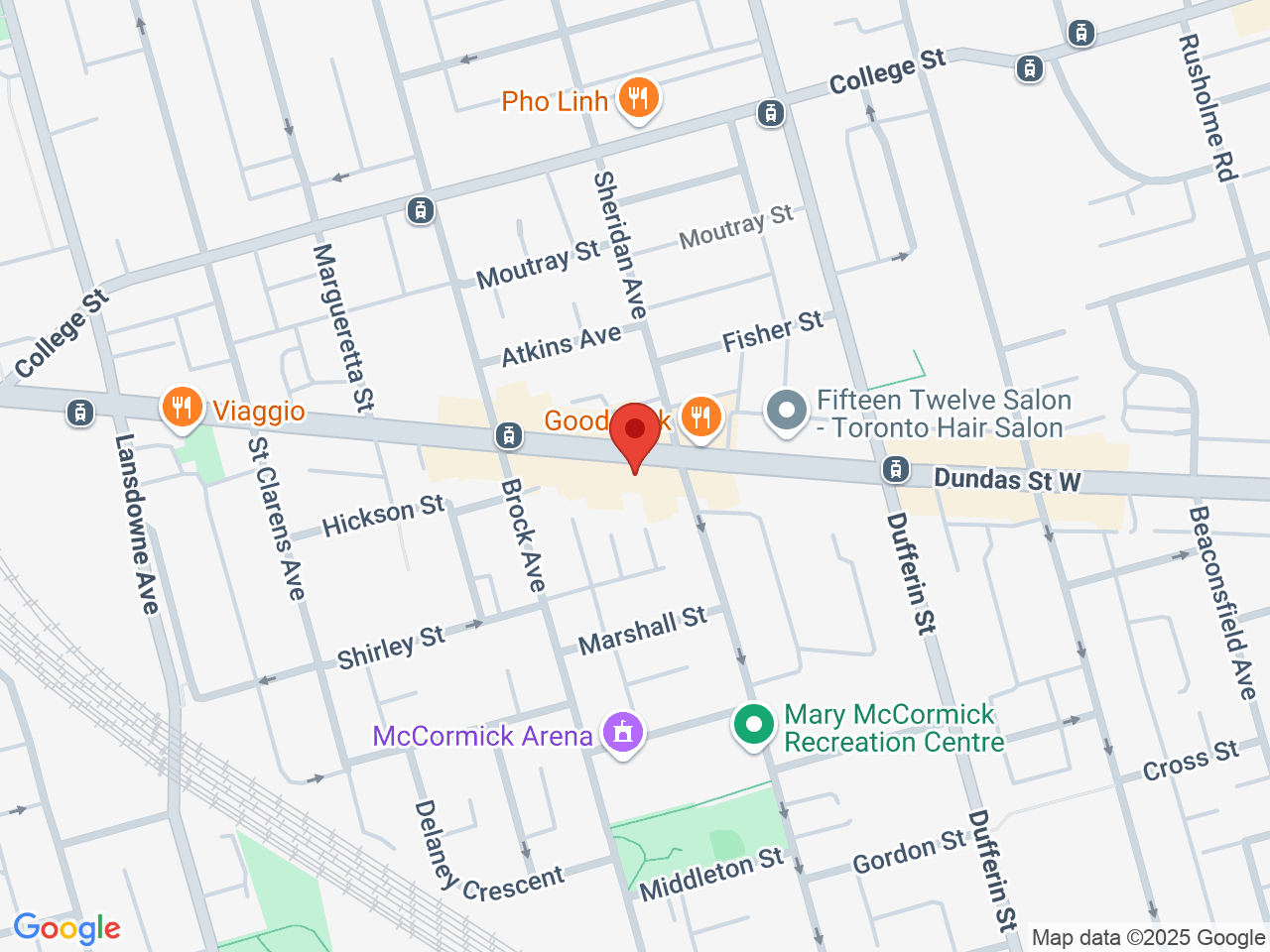 Street map for Kindling Cannabis, 1567 Dundas St W, Toronto ON