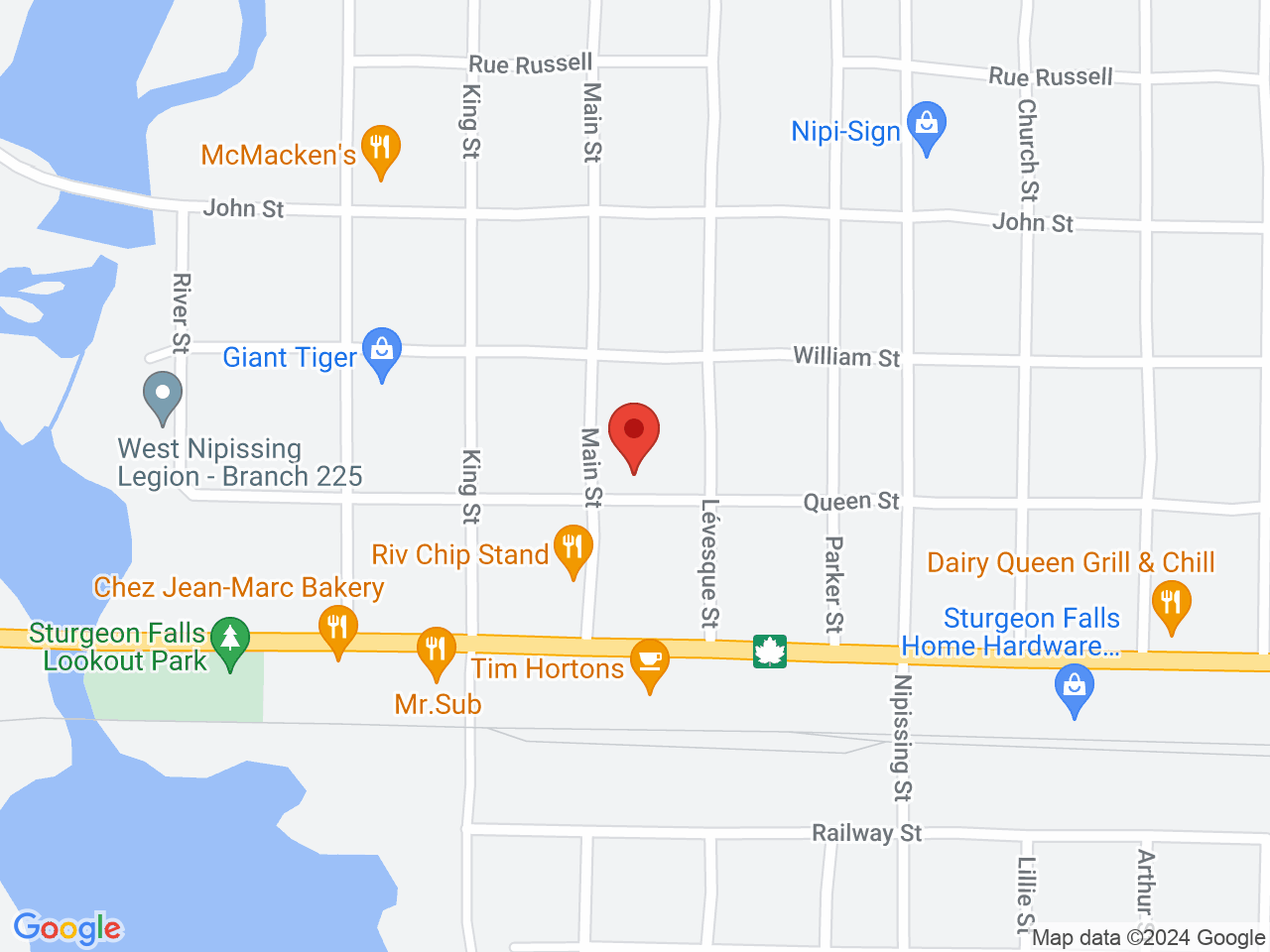Street map for King Of Queens Cannabis Co, 218 Main St, Sturgeon Falls ON