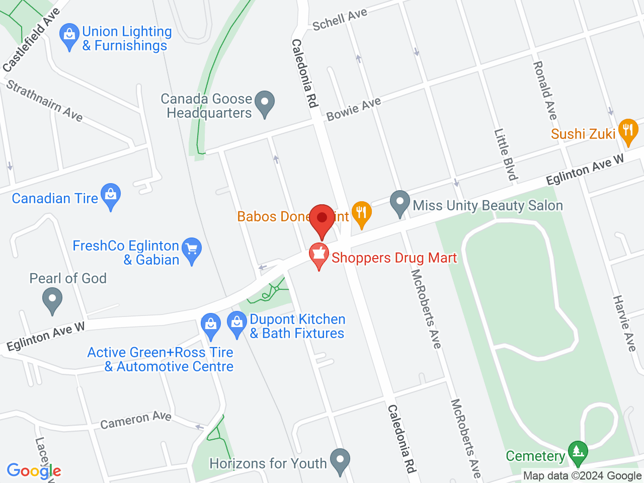 Street map for KushKlub, 2250 Eglinton Ave W, Toronto ON