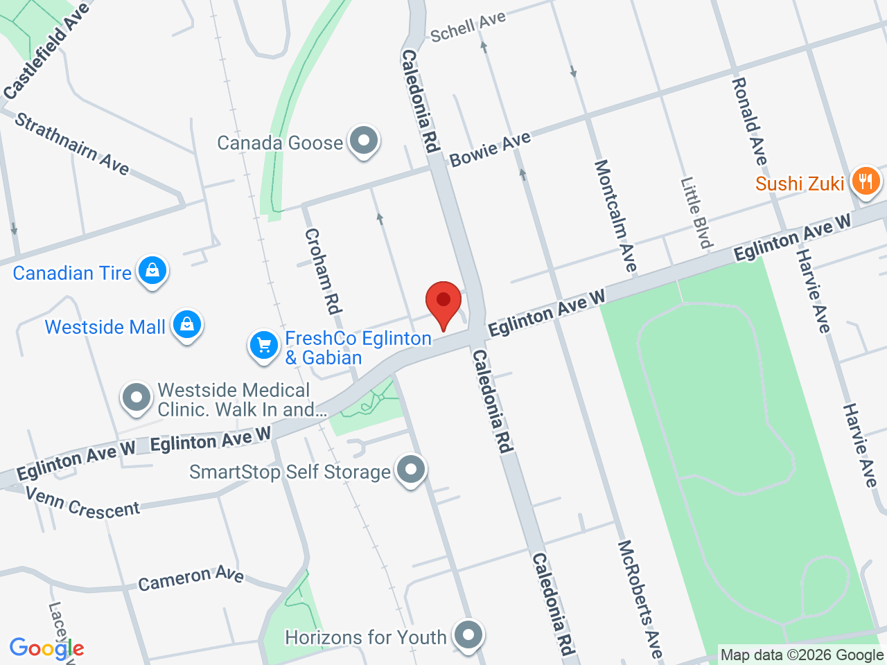 Street map for KushKlub, 2250 Eglinton Ave W, Toronto ON