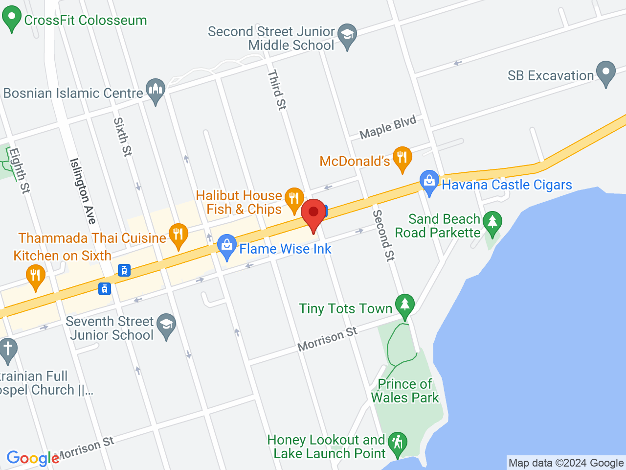 Street map for Kush Korner Cannabis, 2807 Lake Shore Blvd W, Etobicoke ON