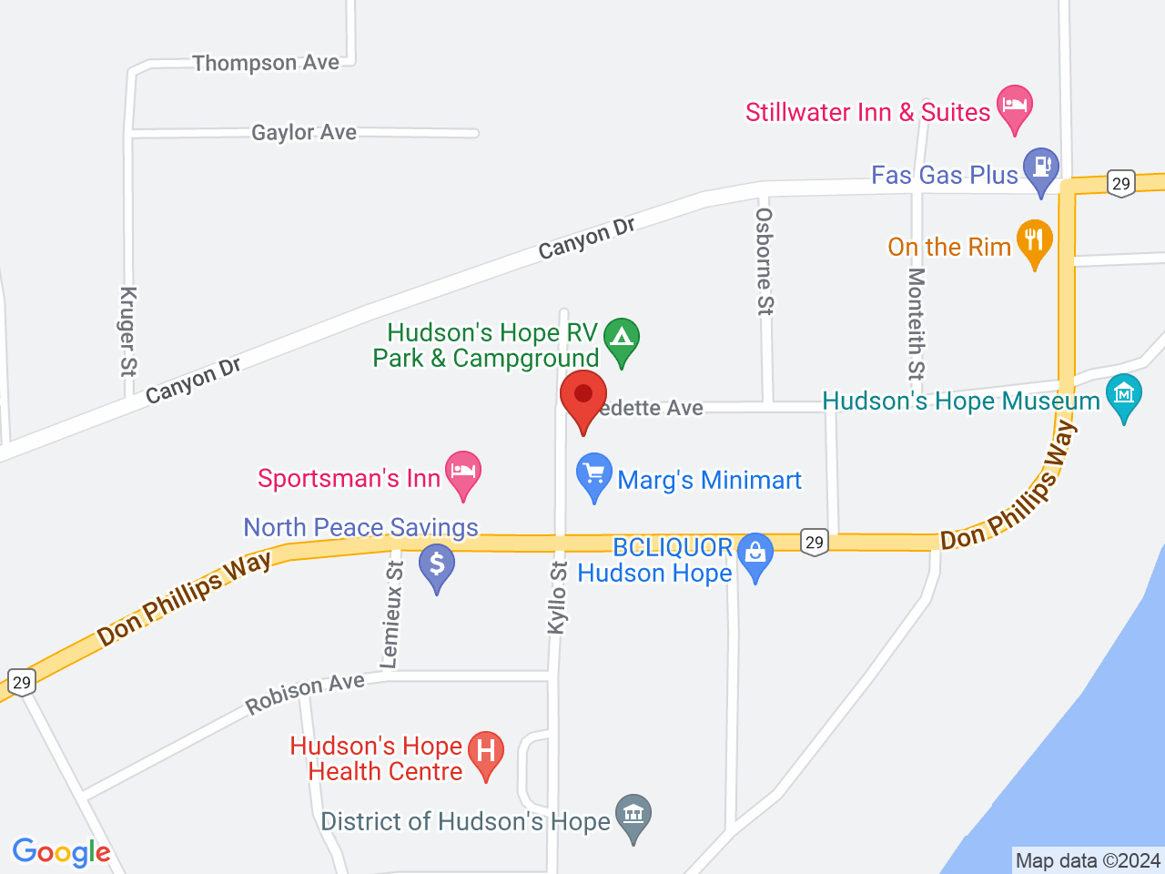 Street map for Portage Mountain Cannabis, 9813 Fredette Ave, Hudson's Hope BC