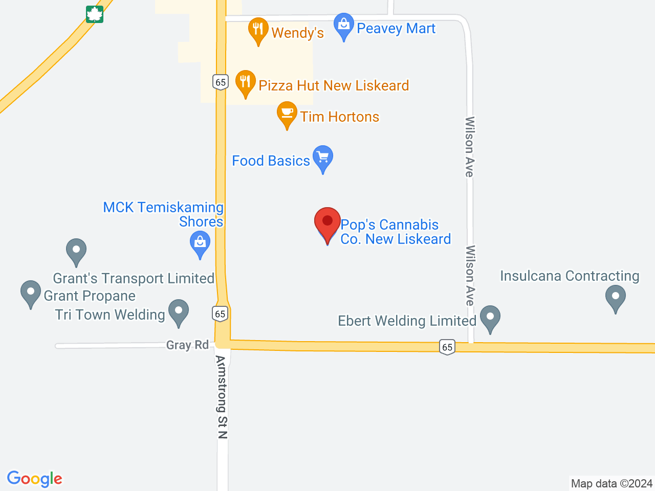Street map for Pop's Cannabis Co., 883303 Highway 65, New Liskeard ON