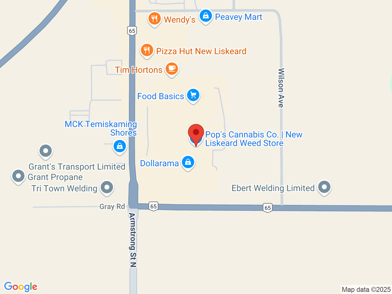 Street map for Pop's Cannabis Co., 883303 Highway 65, New Liskeard ON