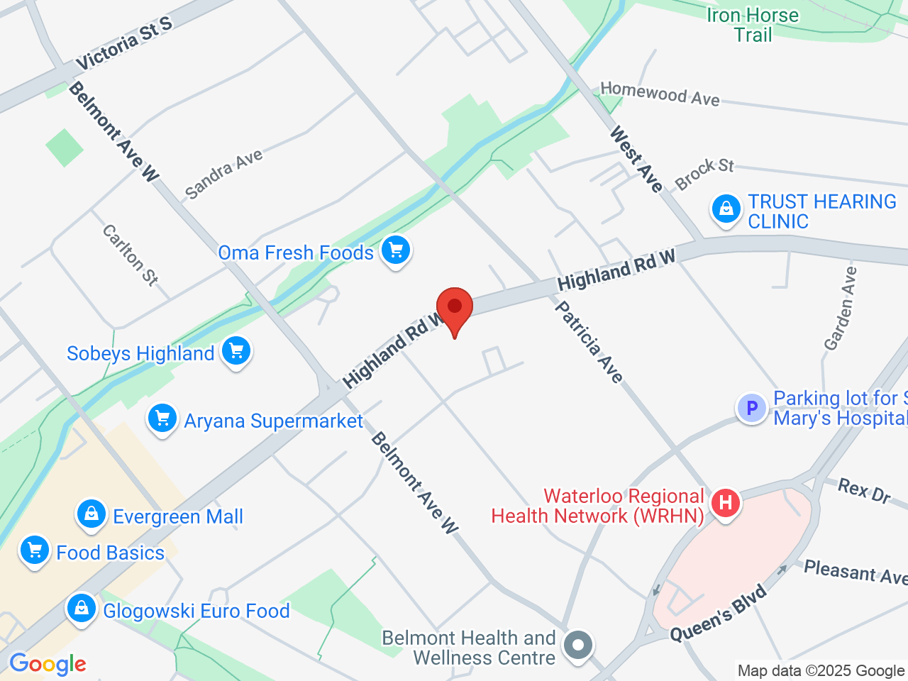 Street map for Sessions Cannabis, 525 Highland Rd W, Kitchener ON