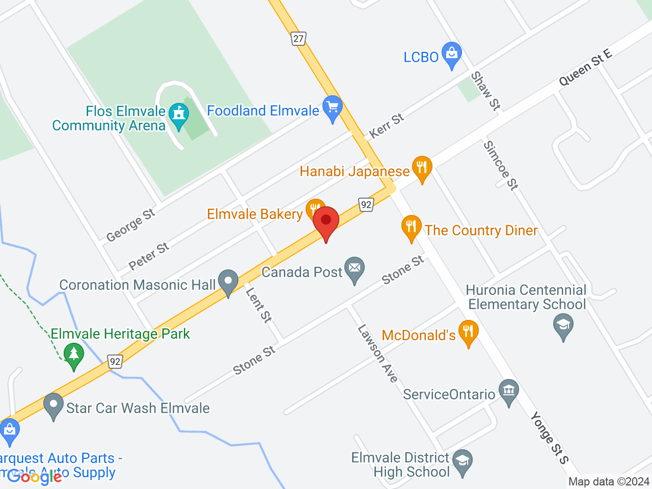 Street map for ShinyBud Cannabis Co., 29 Queen St W Unit A, Elmvale ON
