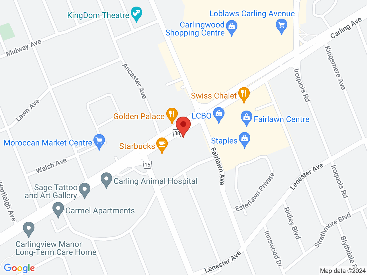 Street map for ShinyBud Cannabis Co., 2200 Carling Ave, Ottawa ON
