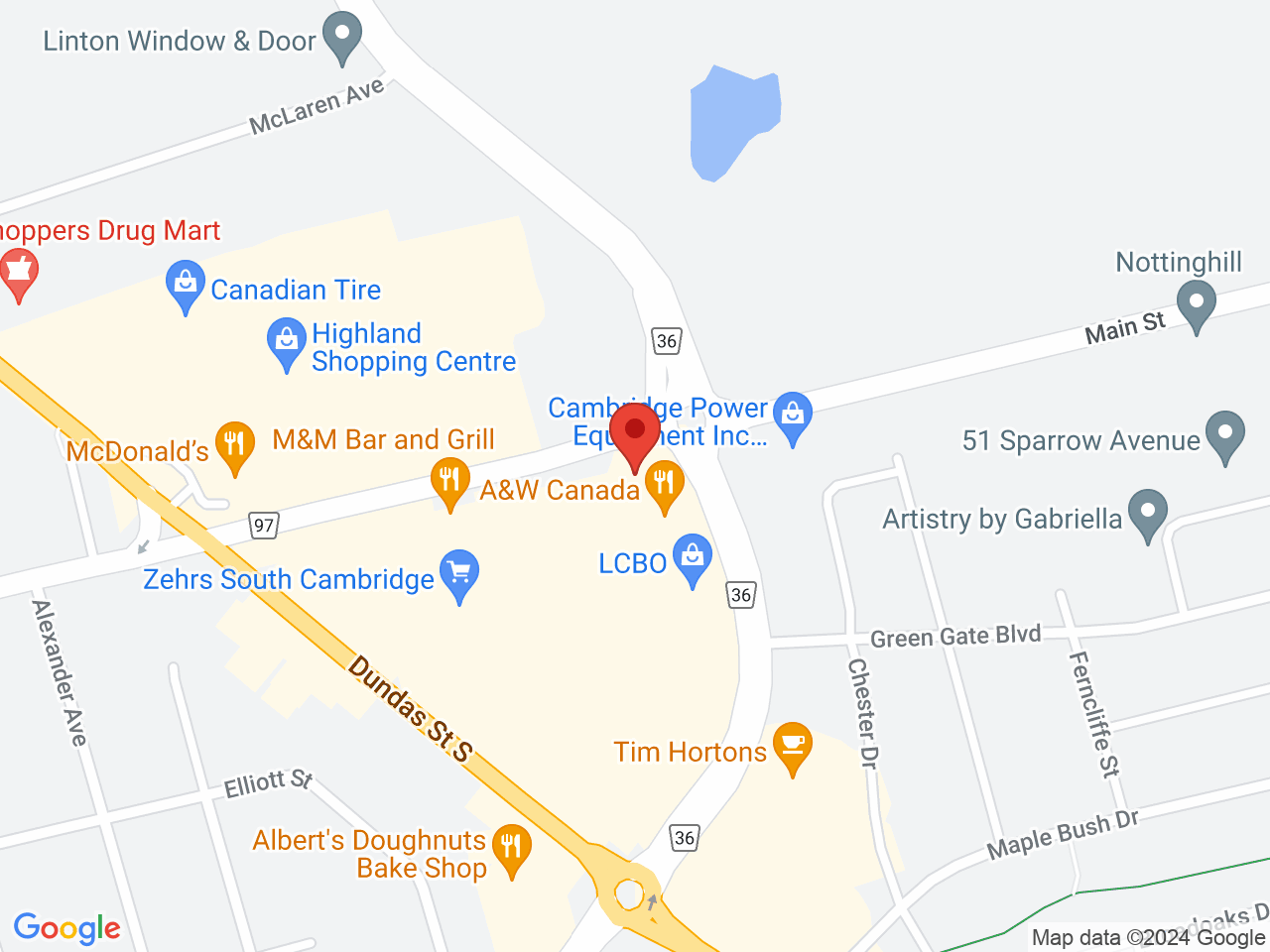 Street map for Social Cannabliss Inc, 507 Main St, Cambridge ON