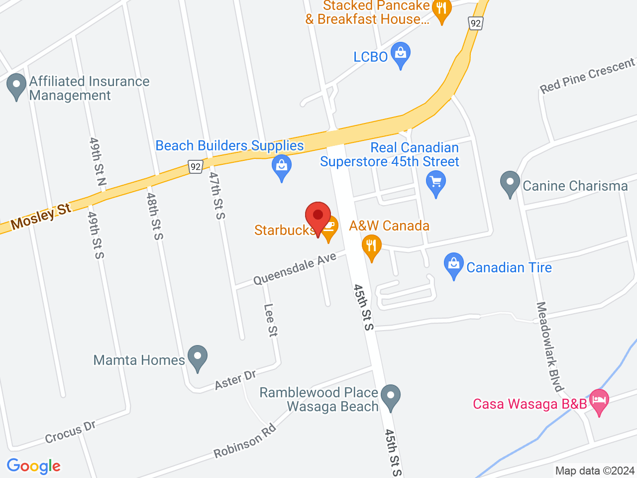 Street map for Star Buds Cannabis, 30 45Th St S #6, Wasaga Beach ON