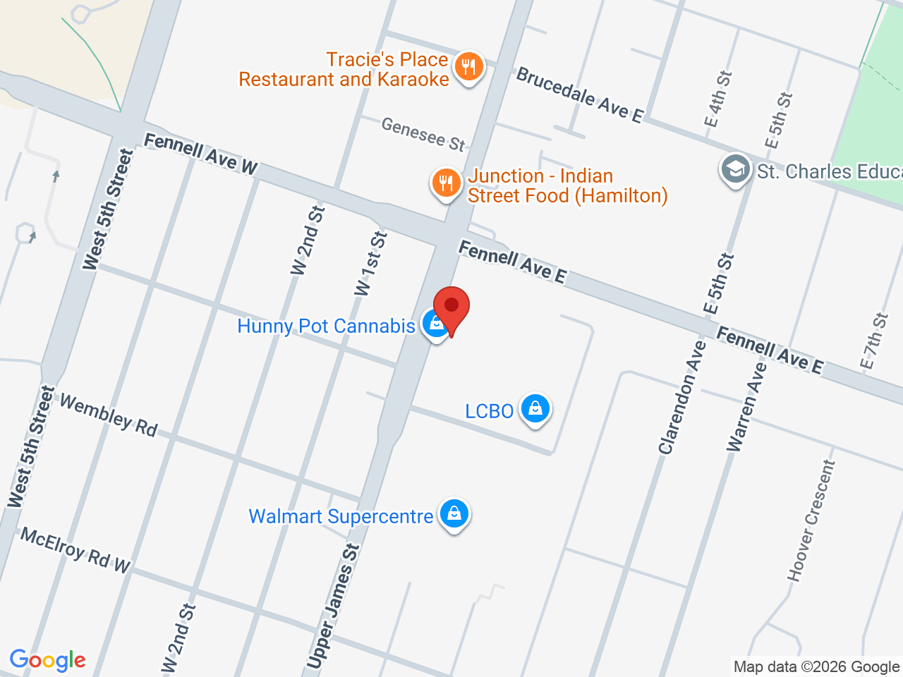 Street map for Hunny Pot Cannabis, 659 Upper James St, Hamilton ON