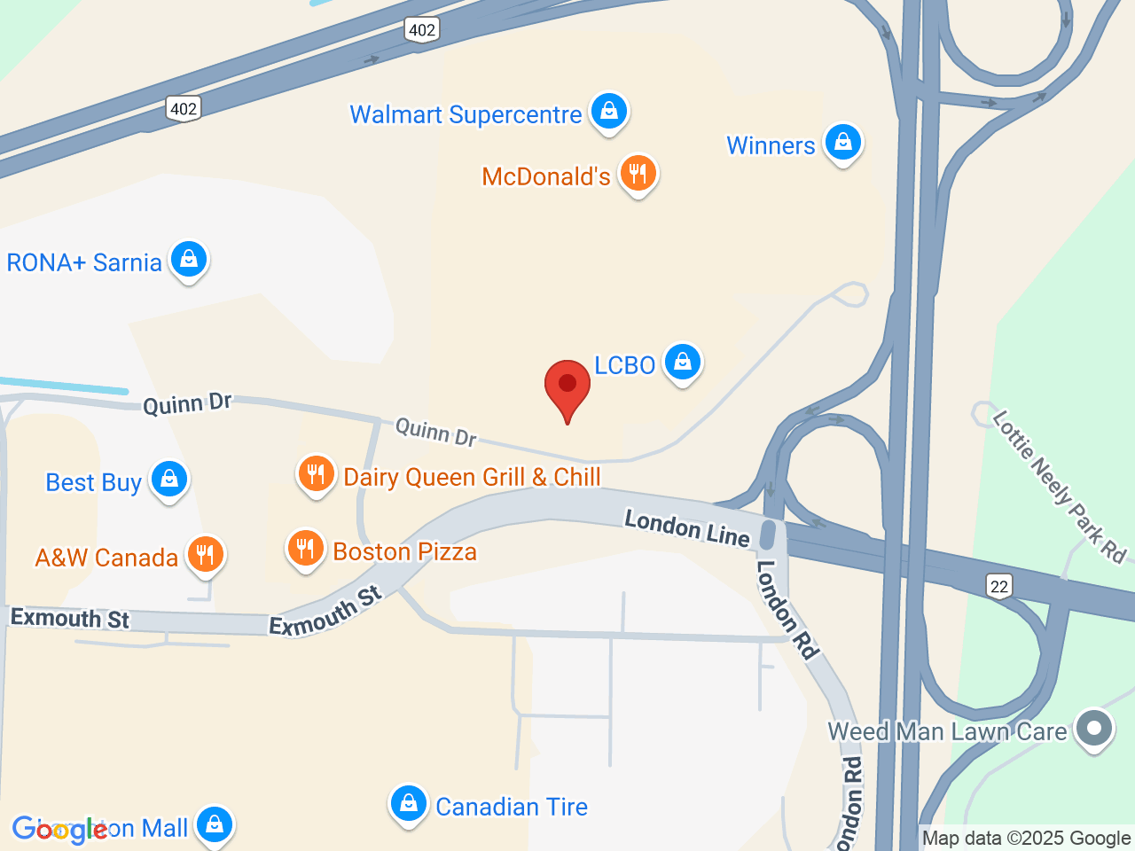 Street map for Hunny Pot Cannabis, 1440 Quinn Dr, Sarnia ON