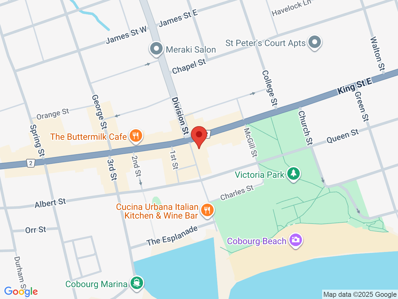 Street map for The Peace Pipe Newmarket, 1 King St E, Cobourg ON