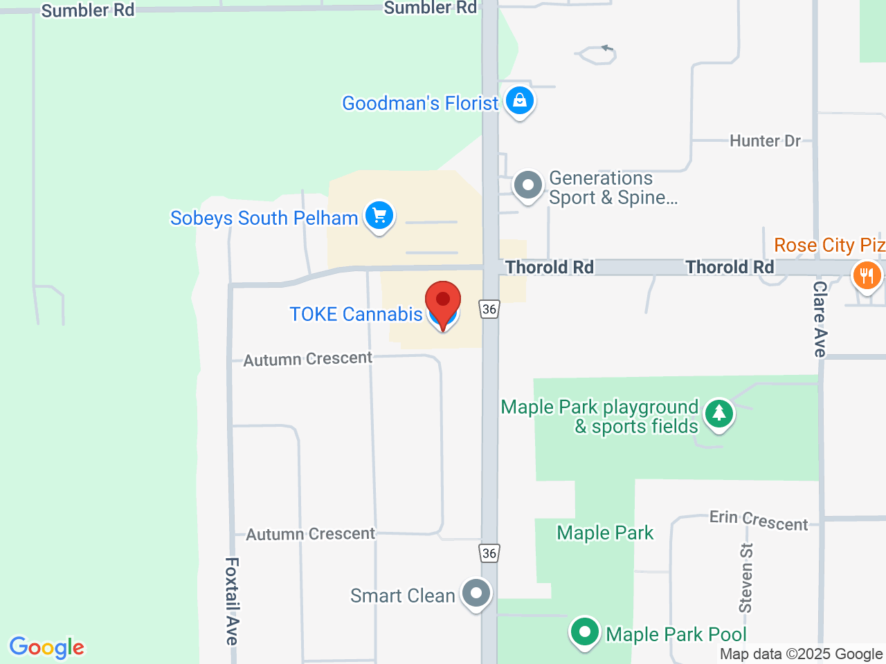 Street map for TOKE Cannabis, 589 South Pelham Rd Unit 150, Welland ON