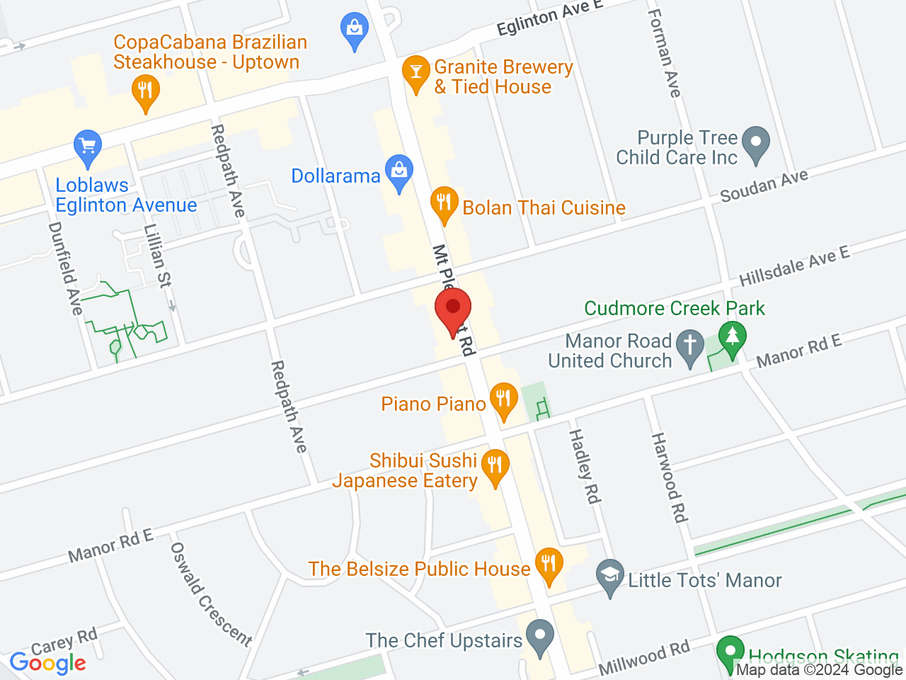 Street map for White Rabbit Cannabis, 666 Mount Pleasant Rd, Toronto ON