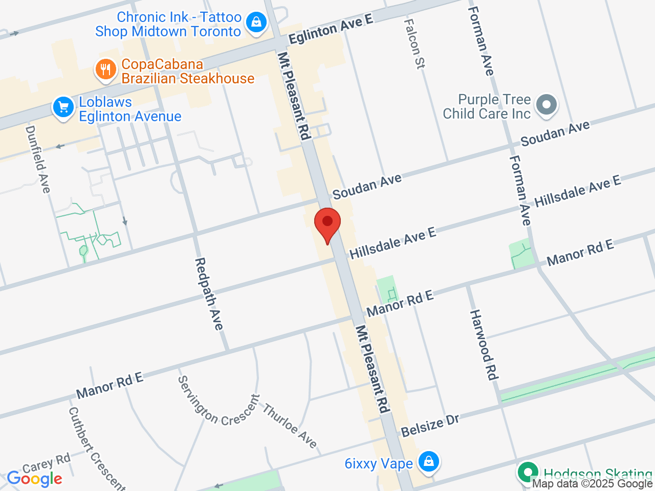 Street map for White Rabbit Cannabis, 666 Mount Pleasant Rd, Toronto ON