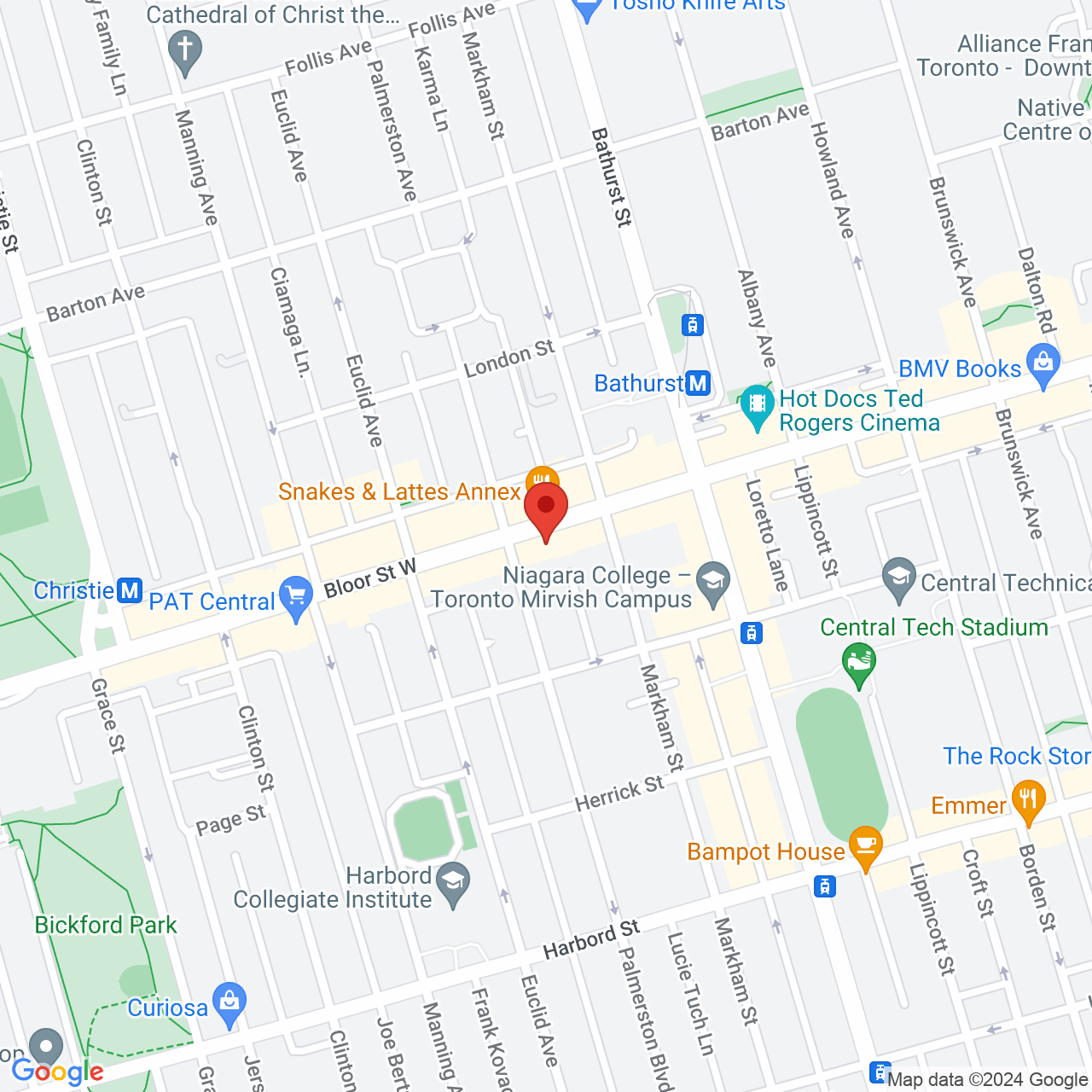 Street map for The Burning Bush, 605 Bloor St W, Toronto ON
